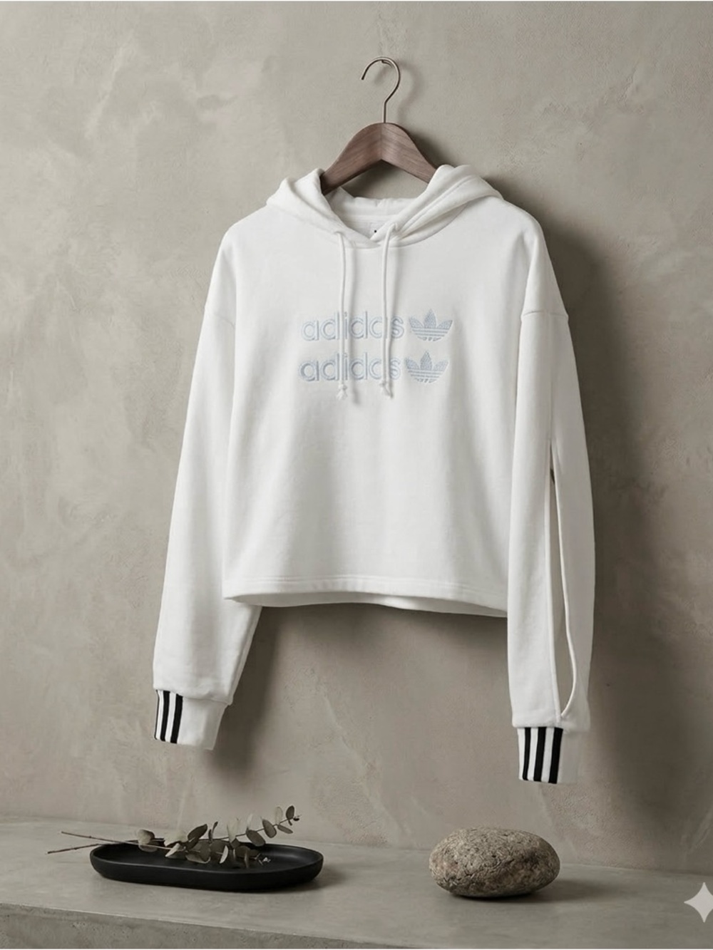 adidas Originals Cropped Hoodie White Slit Sleeve Sweatshirt Large NWT
